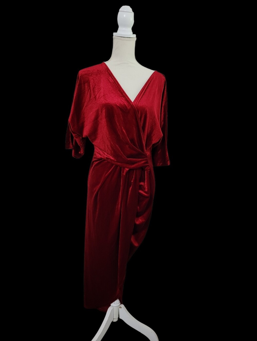 Baltic Born Brendyn Ruched Midi Dress V-neck Tulip Skirt Velvet Evening Dress XL